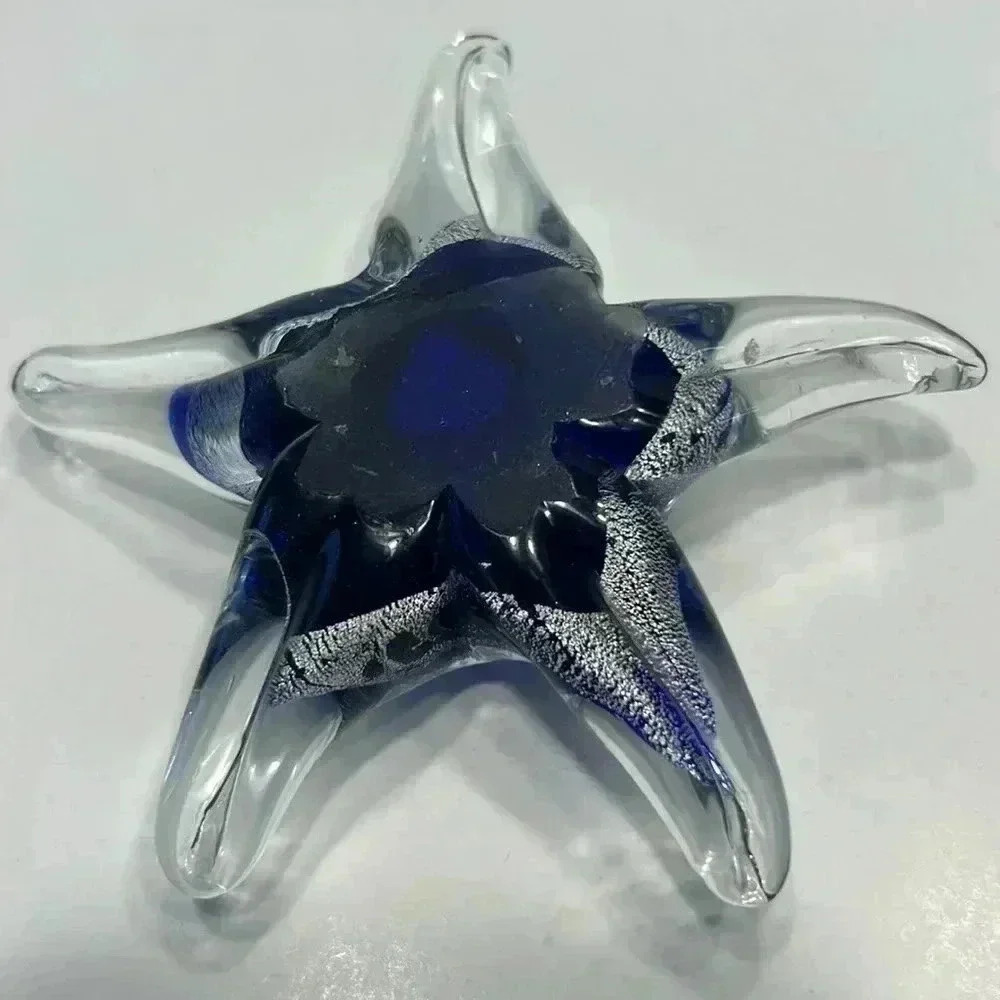 Art glass cobalt blue milliefiori silver Starfish Paperweight Murano style - Picture 5 of 6